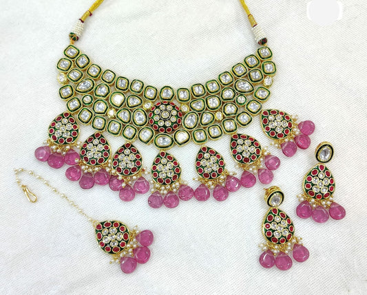 Handcrafted Kundan Choker Set with Earrings and Maangtikka by Sagunittu