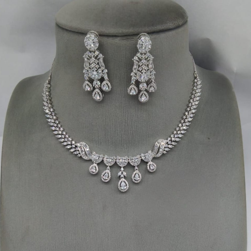 American Diamond Necklace Set with Sparkling Earrings