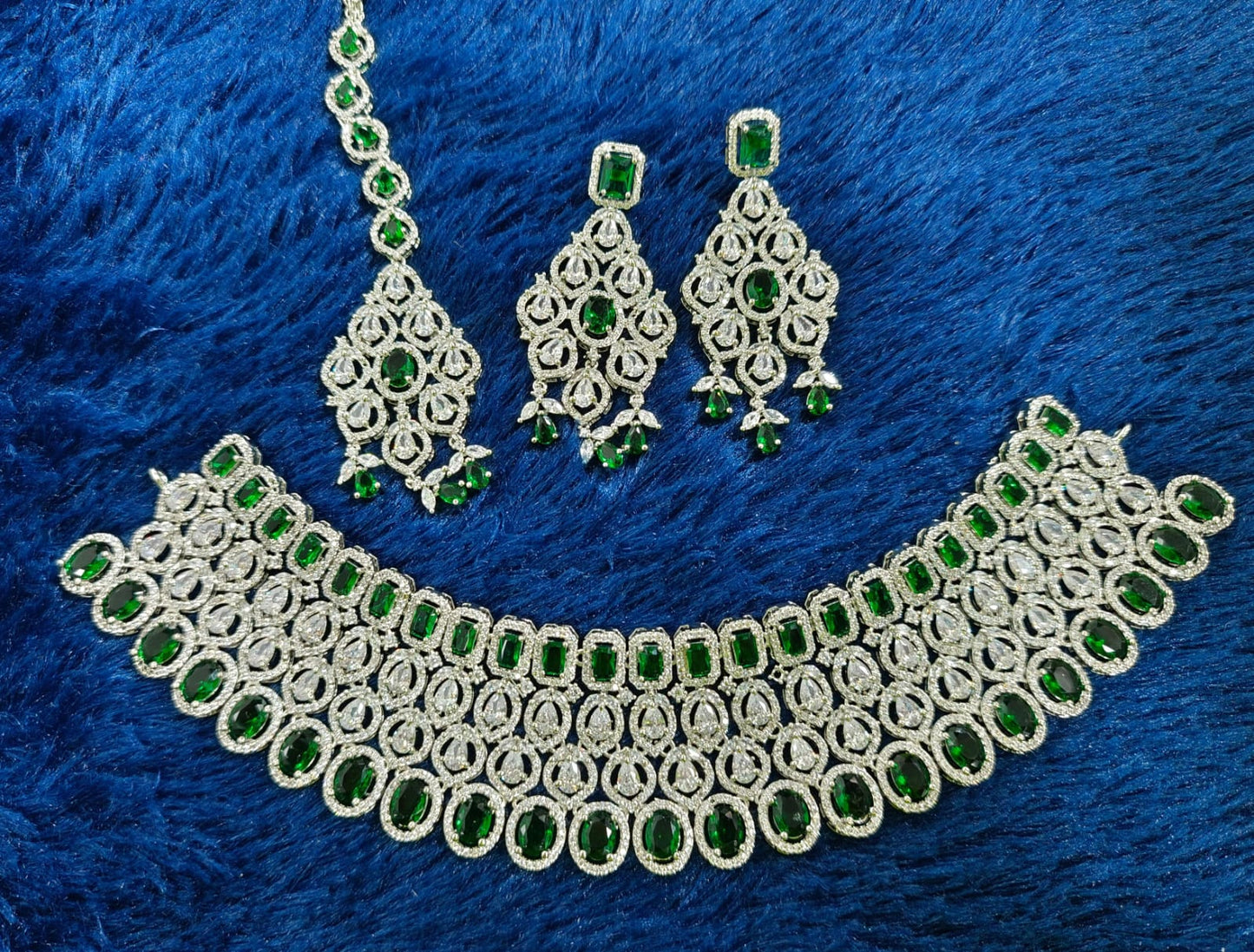 High-Quality Full Bridal American Diamond Necklace Set with Earrings and Maangtikka