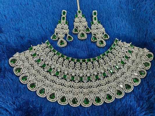 Graceful Glamour: American Diamond Necklace Set with Coordinating Earrings and Maangtikka