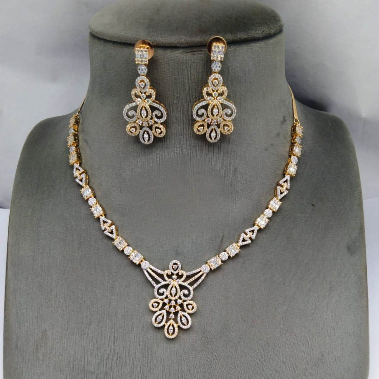 American Diamond Necklace Set with Matching Earrings, ad jewellery , indian jewellery