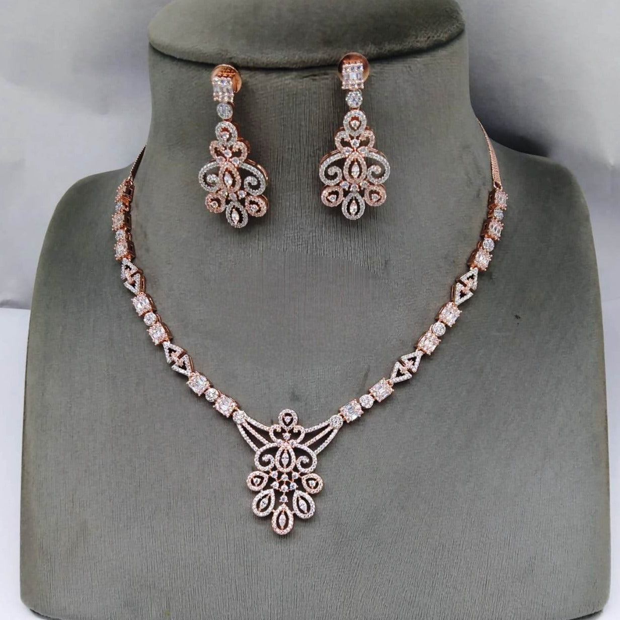 American Diamond Necklace Set with Matching Earrings, ad jewellery , indian jewellery