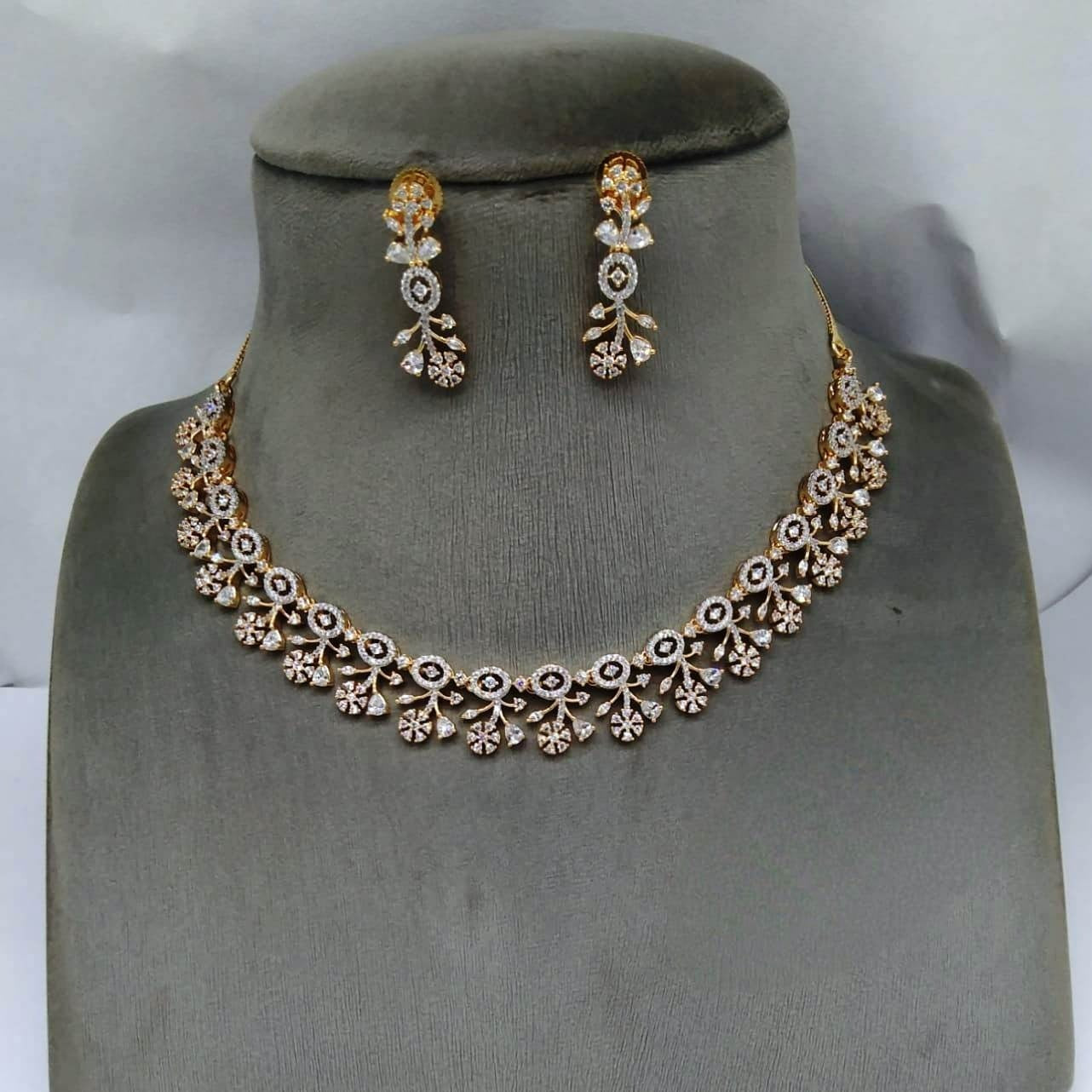 American Diamond Necklace and Earrings Ensemble, occassion jewellery,partywear jewellery, wedding jewellery