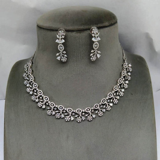 American Diamond Necklace and Earrings Ensemble, occassion jewellery,partywear jewellery, wedding jewellery