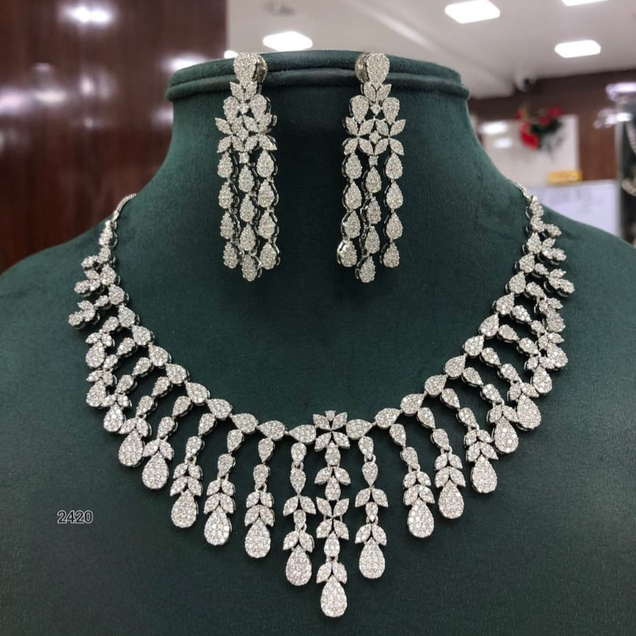 Luxurious American Diamond Bridal Necklace Set with Earrings , unmatched Quality