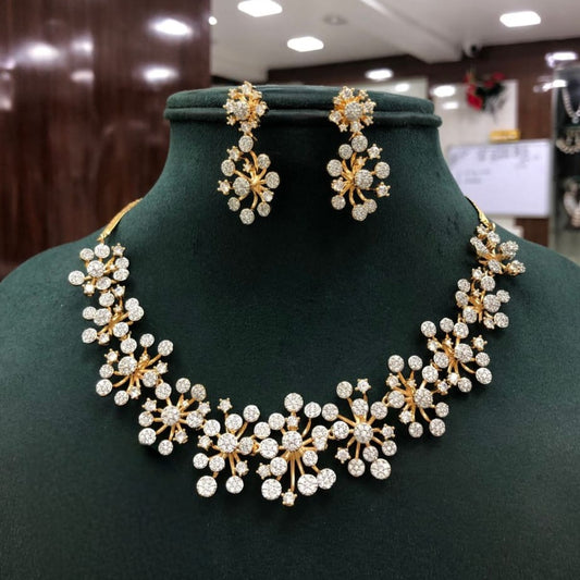 Exquisite Flower Pattern American Diamond Necklace Set with Earrings - High Quality Bridal Jewelry