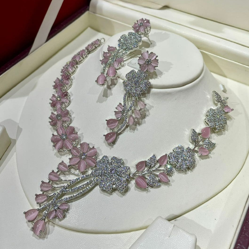 Sagunittujewel's American Diamond Necklace Set with Earrings