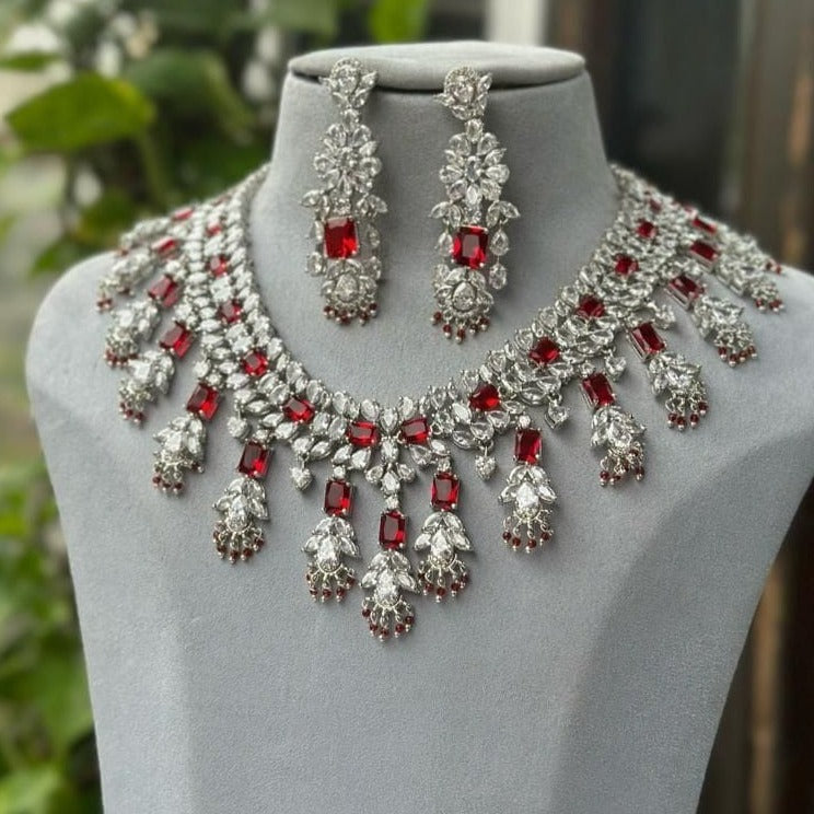 Sagunittu's High-Quality Full Bridal American Diamond Necklace Set with Matching Earrings