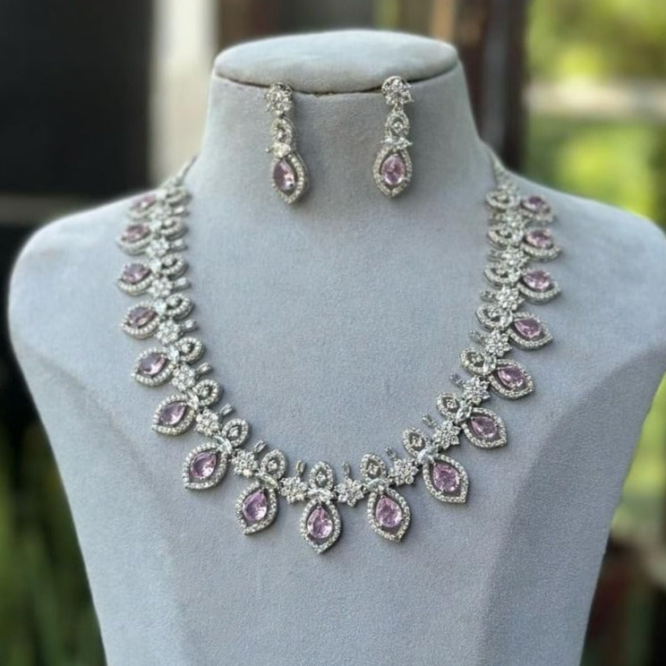 Sagunittujewel's Petite Radiance: American Diamond Small Necklace with Earrings