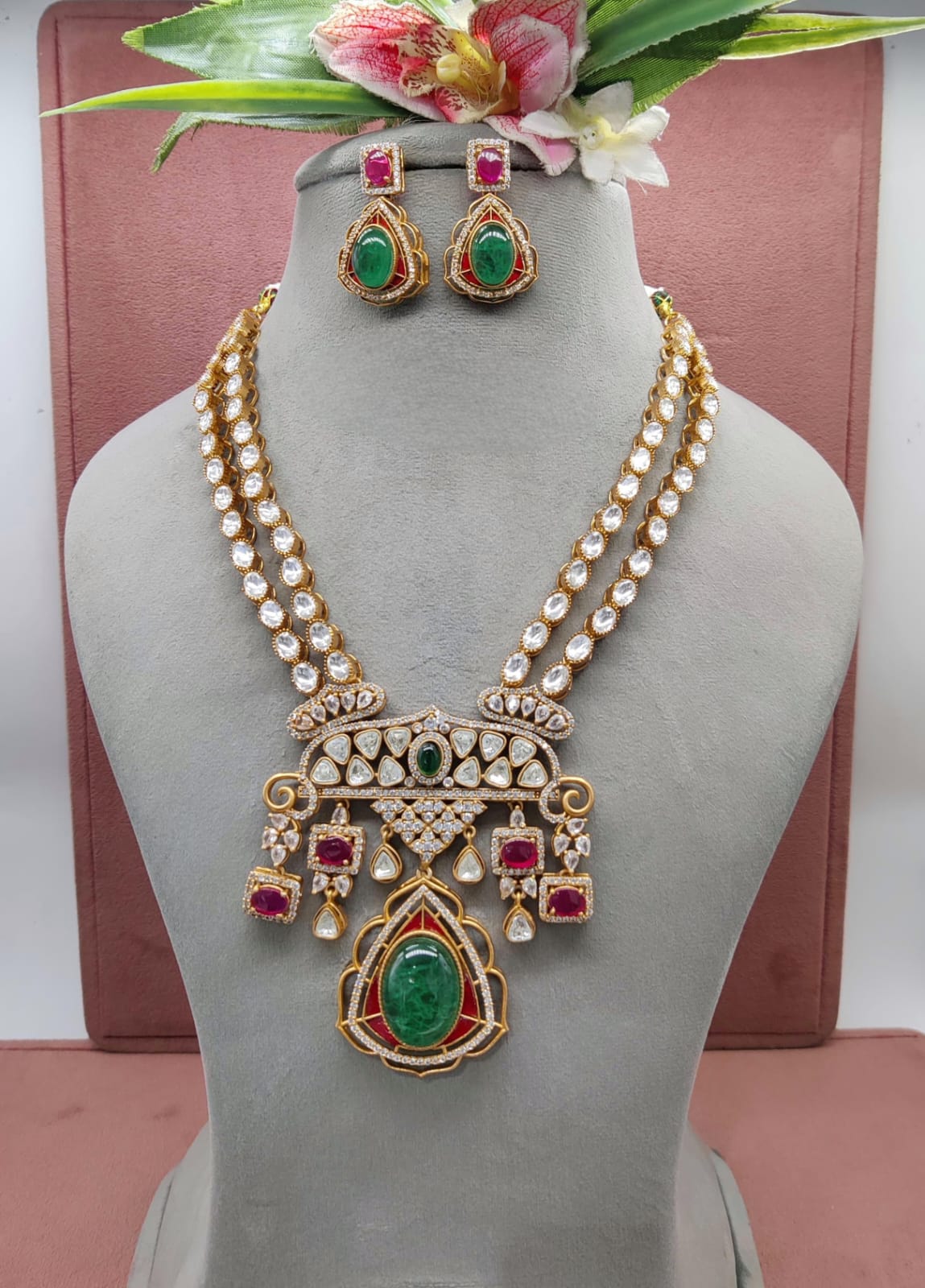 Premium Kundan Long Choker Set with Earrings - Luxurious Jewelry