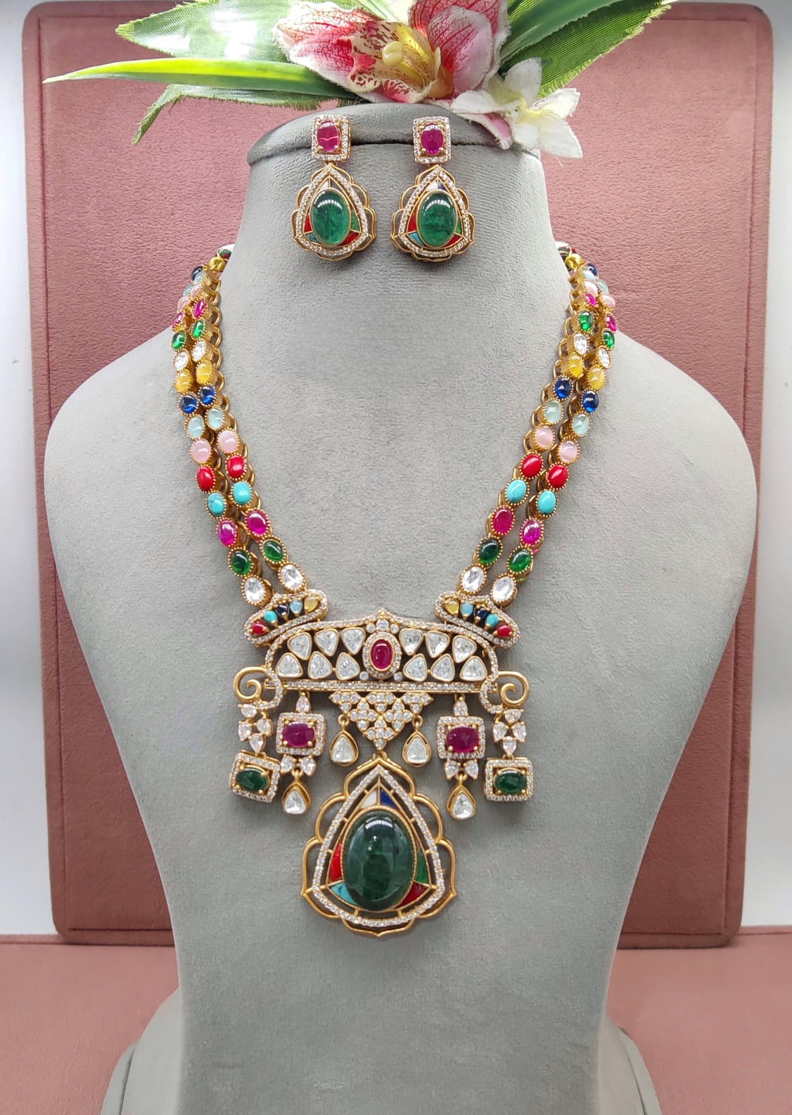 Premium Kundan Long Choker Set with Earrings - Luxurious Jewelry