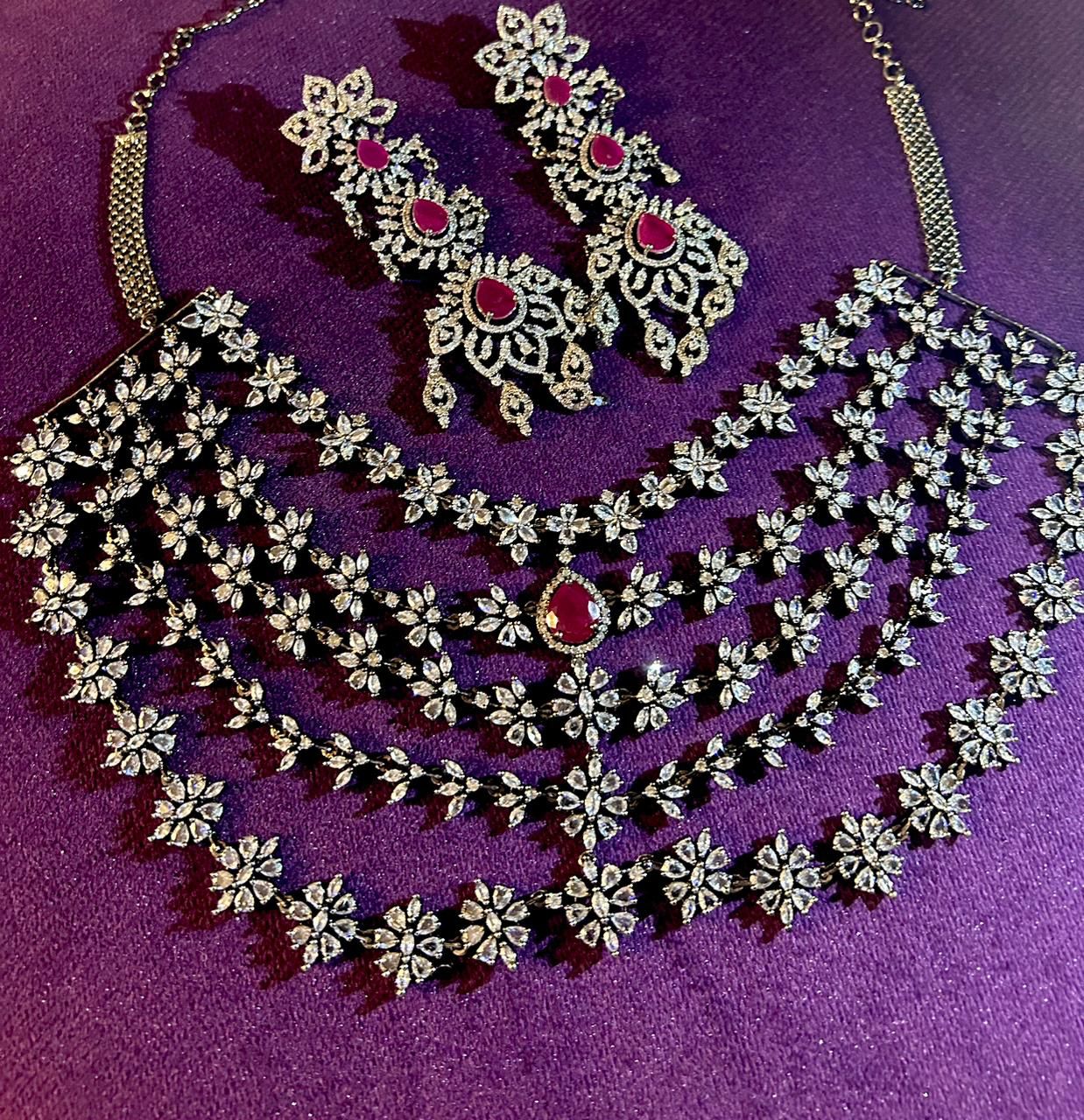 Premium Quality American Diamond Necklace set with Premium Earrings jewellery