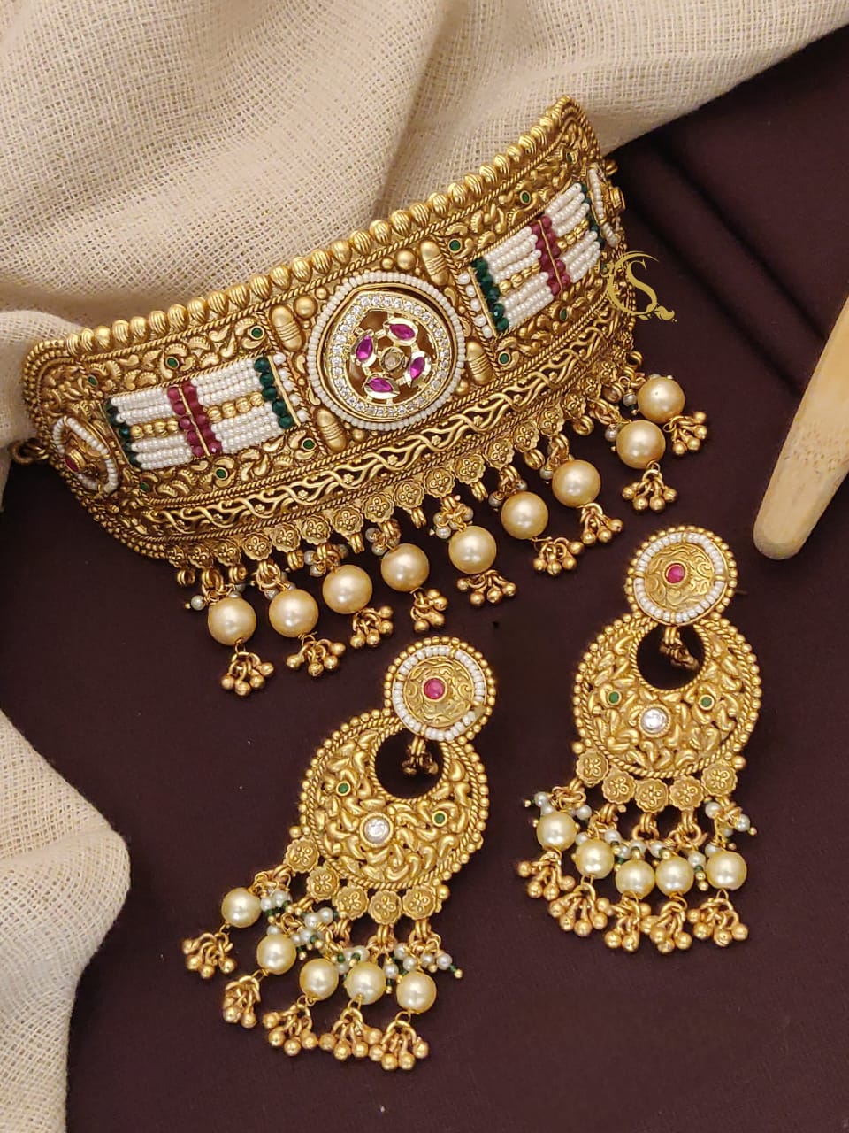 Antique Choker Set with Exquisite  Earrings jewellery , handmade jewellery , indian jewellery