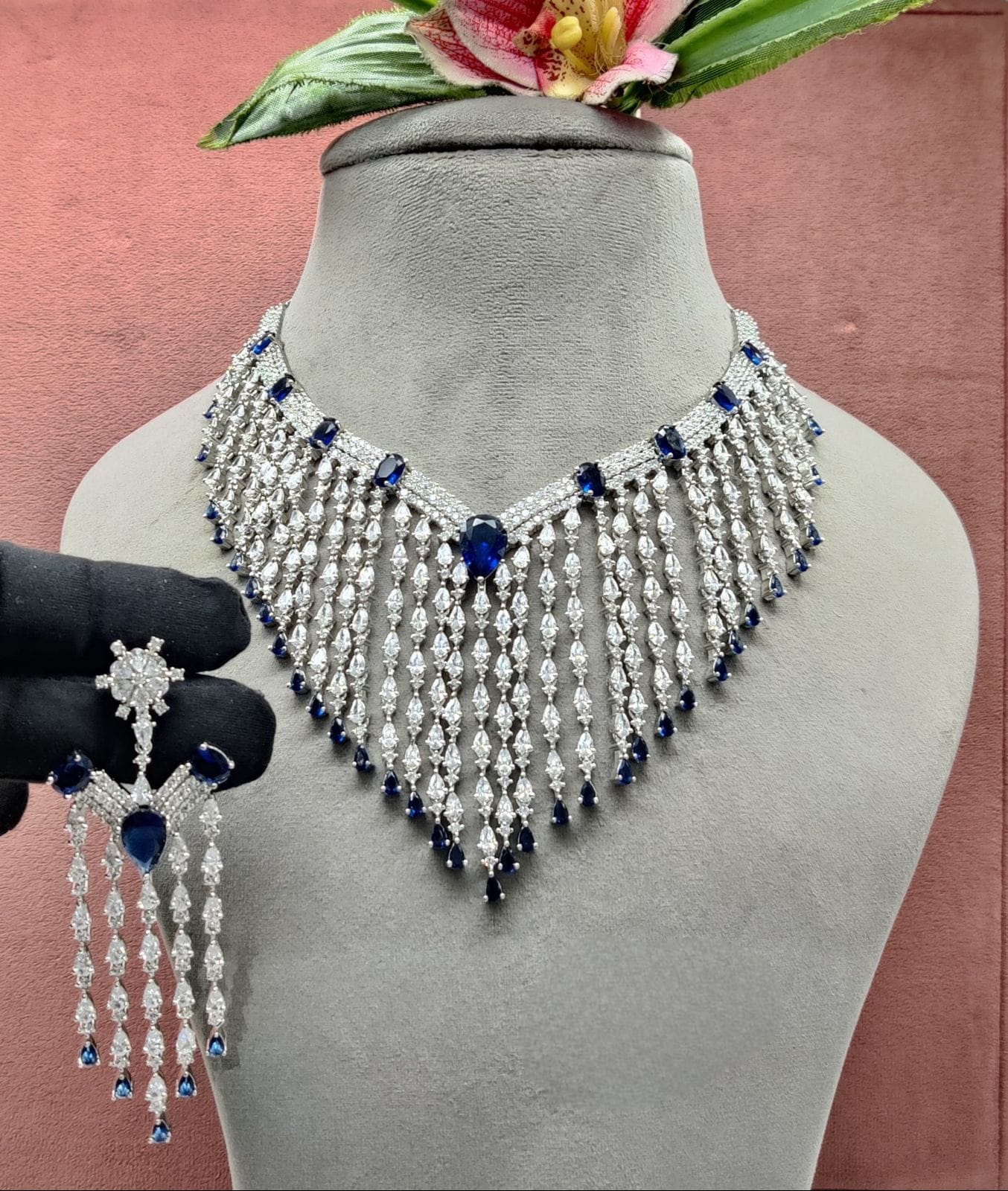 American Diamond Choker set with Earrings jewellery , american diamond full bridal choker set