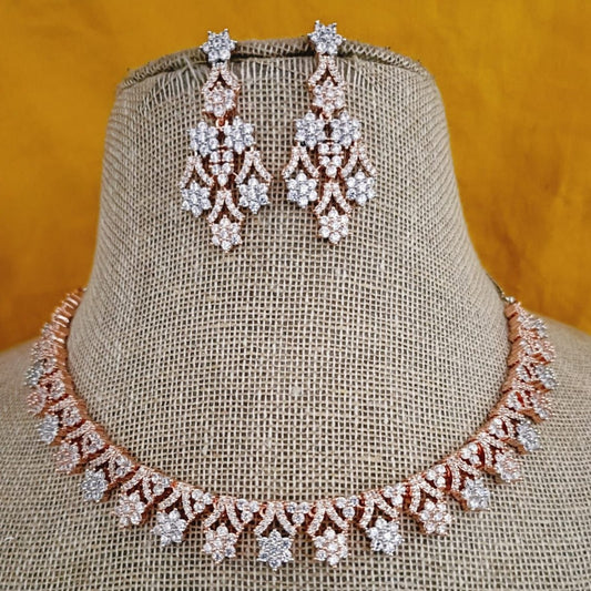 Charm CZ rose gold Ad Nekclace with Earrings jewellery, Charm Necklace , Cz jewellery, indian jewellery