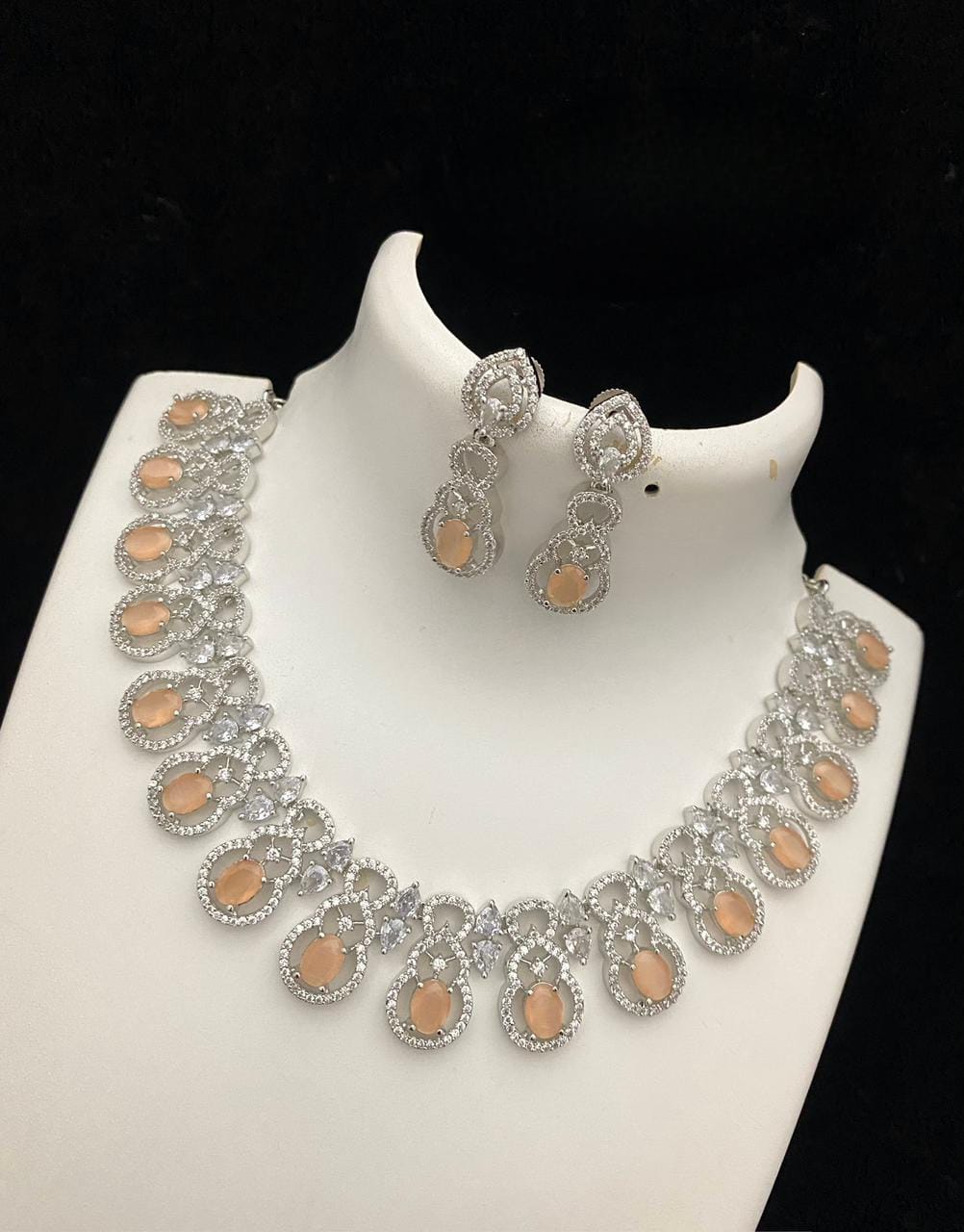 American Diamond Necklace with Earrings Jewelry Set , Ad set , Diamond Jewellery