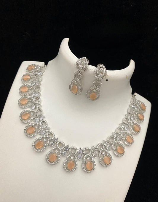 American Diamond Necklace with Earrings Jewelry Set , Ad set , Diamond Jewellery