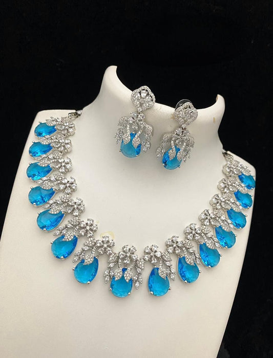 American Diamond Necklace Set with Earrings, Ad jewellery, diamond jewellery , costume jewellery