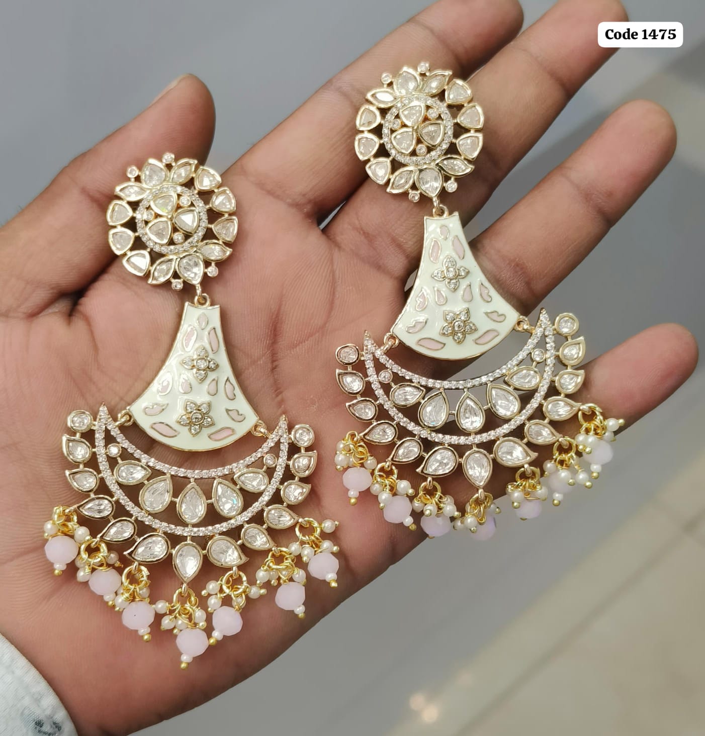 Royal Blossom: Hand-Painted Kundan Earrings , indian jewellery , Handpainted Earrings jewellery