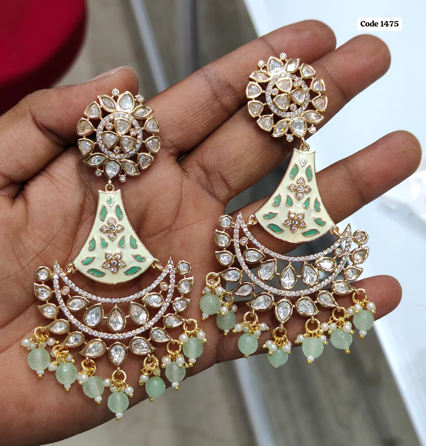 Royal Blossom: Hand-Painted Kundan Earrings , indian jewellery , Handpainted Earrings jewellery