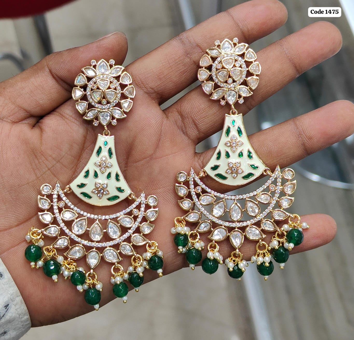 Royal Blossom: Hand-Painted Kundan Earrings , indian jewellery , Handpainted Earrings jewellery