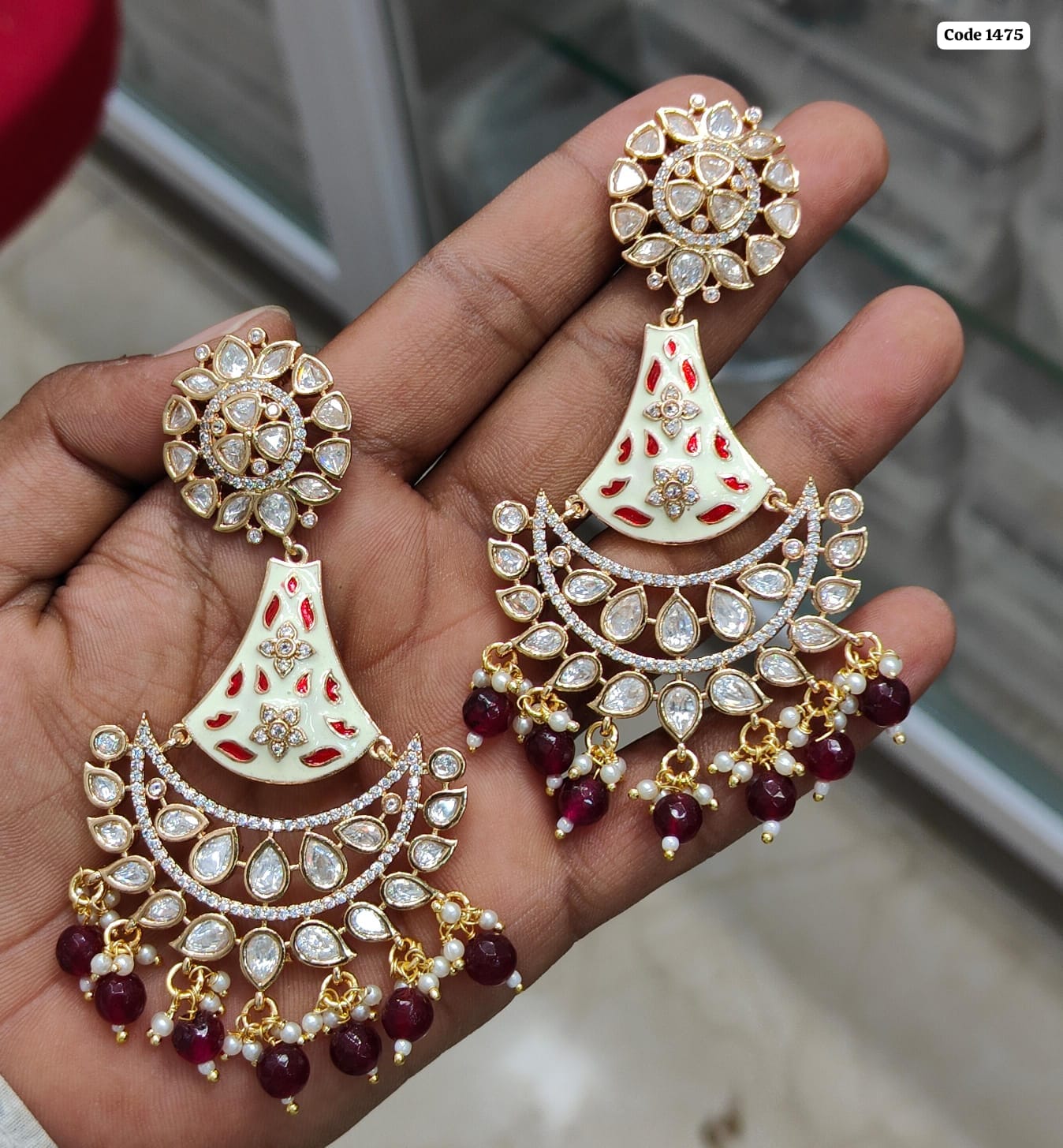 Royal Blossom: Hand-Painted Kundan Earrings , indian jewellery , Handpainted Earrings jewellery