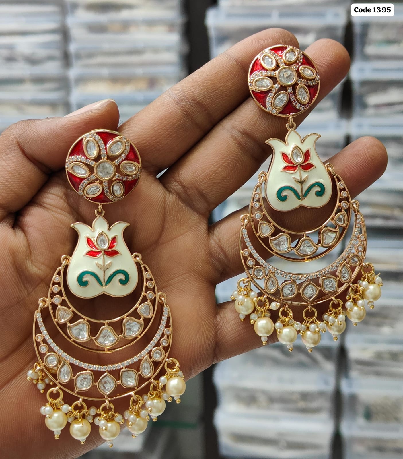 Royal Radiance: Handpainted Meenakari Kundan Earrings