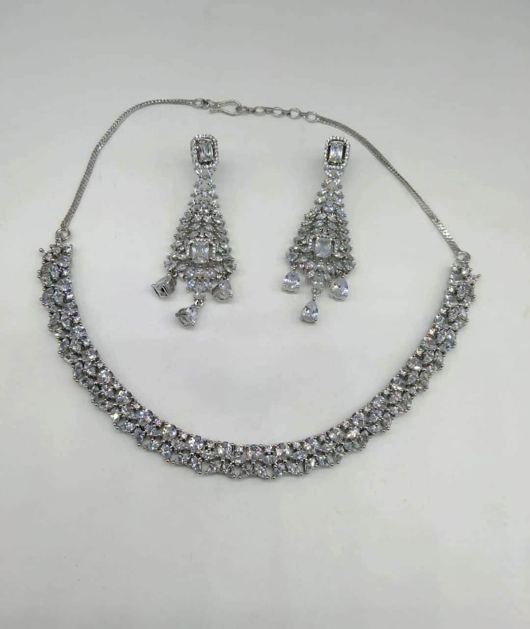 American Diamond Necklace Set with Earrings Jewelry , Indian jewelry ,costume jewelry