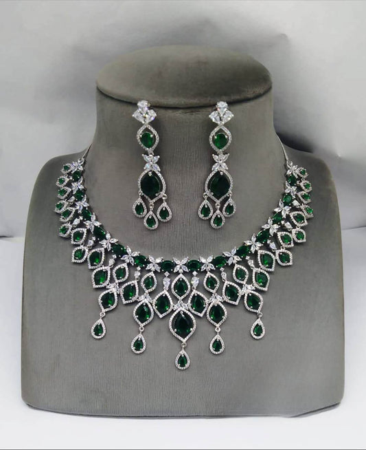 Dazzling Harmony, American Diamond Bridal Necklace and Earrings Set, indian jewellery , bridal jewellery , costume jewellery