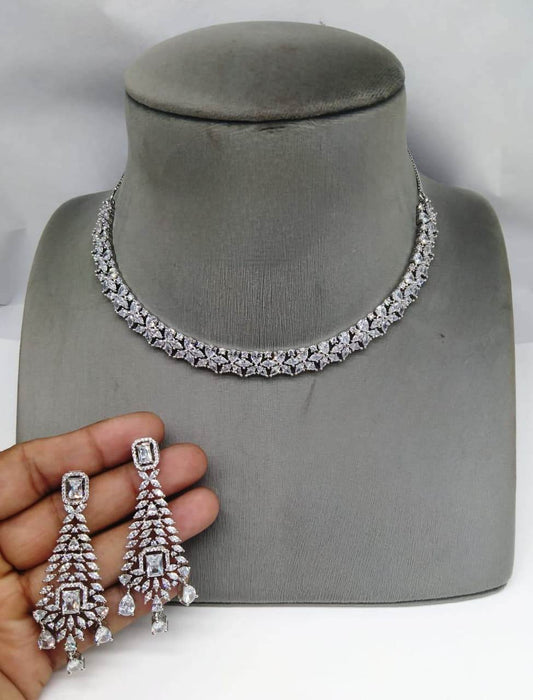 American Diamond Necklace Set with Earrings Jewelry , Indian jewelry ,costume jewelry