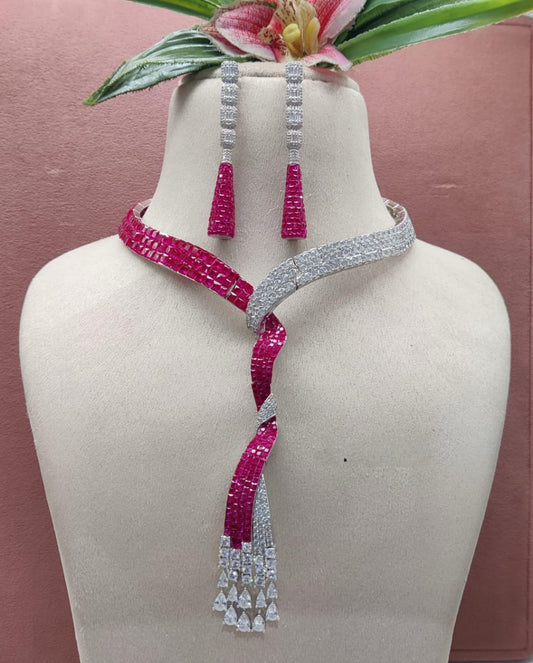 Radiant Sparkle , American Diamond Necklace & Earring Set , Ad jewellery , costume jewellery , Bridal Jewellery