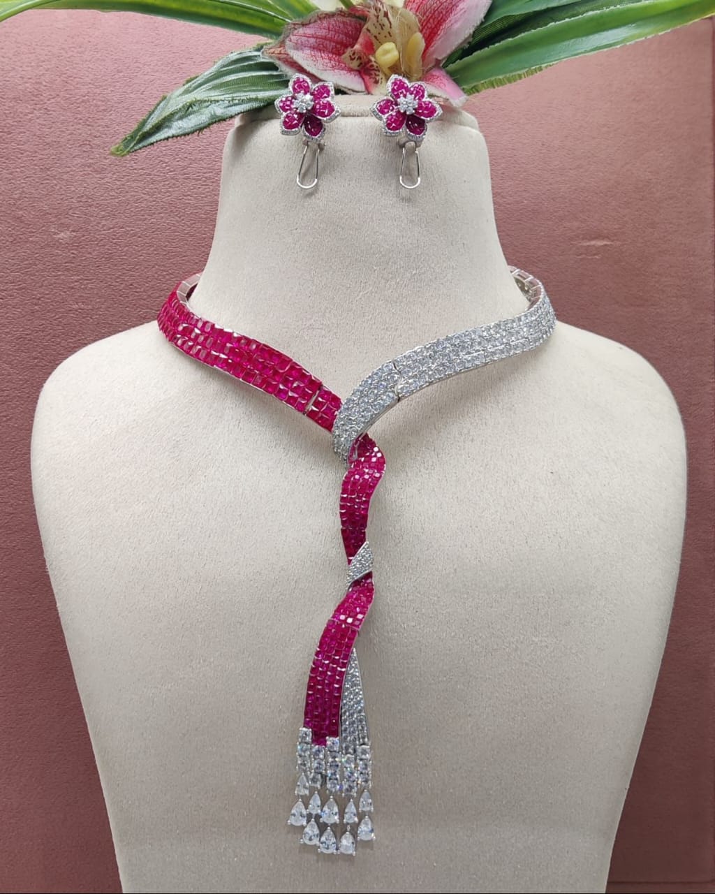 Radiant Sparkle , American Diamond Necklace & Earring Set , Ad jewellery , costume jewellery , Bridal Jewellery