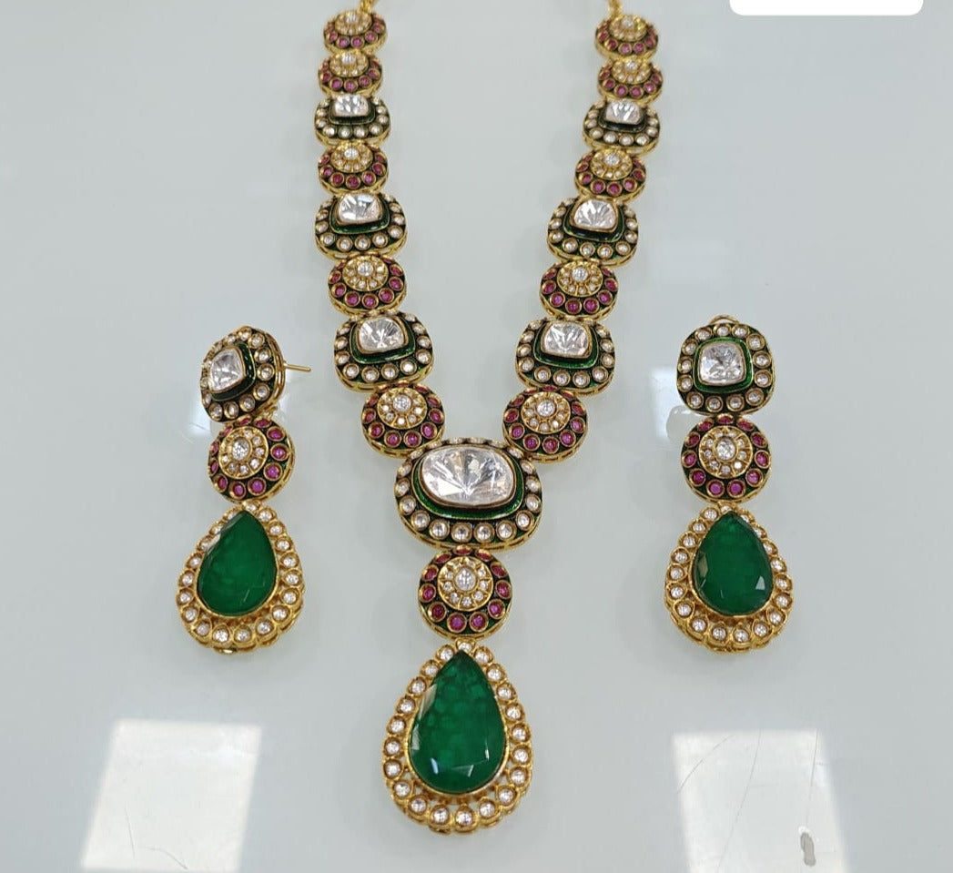 Premium Big size Kundan and  AD Pendant with Matching Earrings Set , Indian Jewellery , Wedding Jewellery