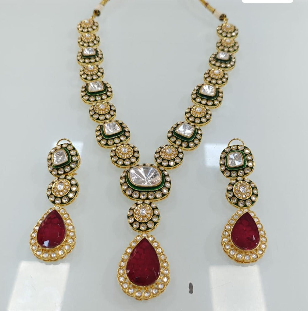 Premium Big size Kundan and  AD Pendant with Matching Earrings Set , Indian Jewellery , Wedding Jewellery