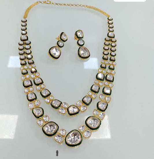 Glamourous Aura ,  Premium Double Layer Kundan Set with Earrings jewellery set , indian jewellery , bollywood jewellery