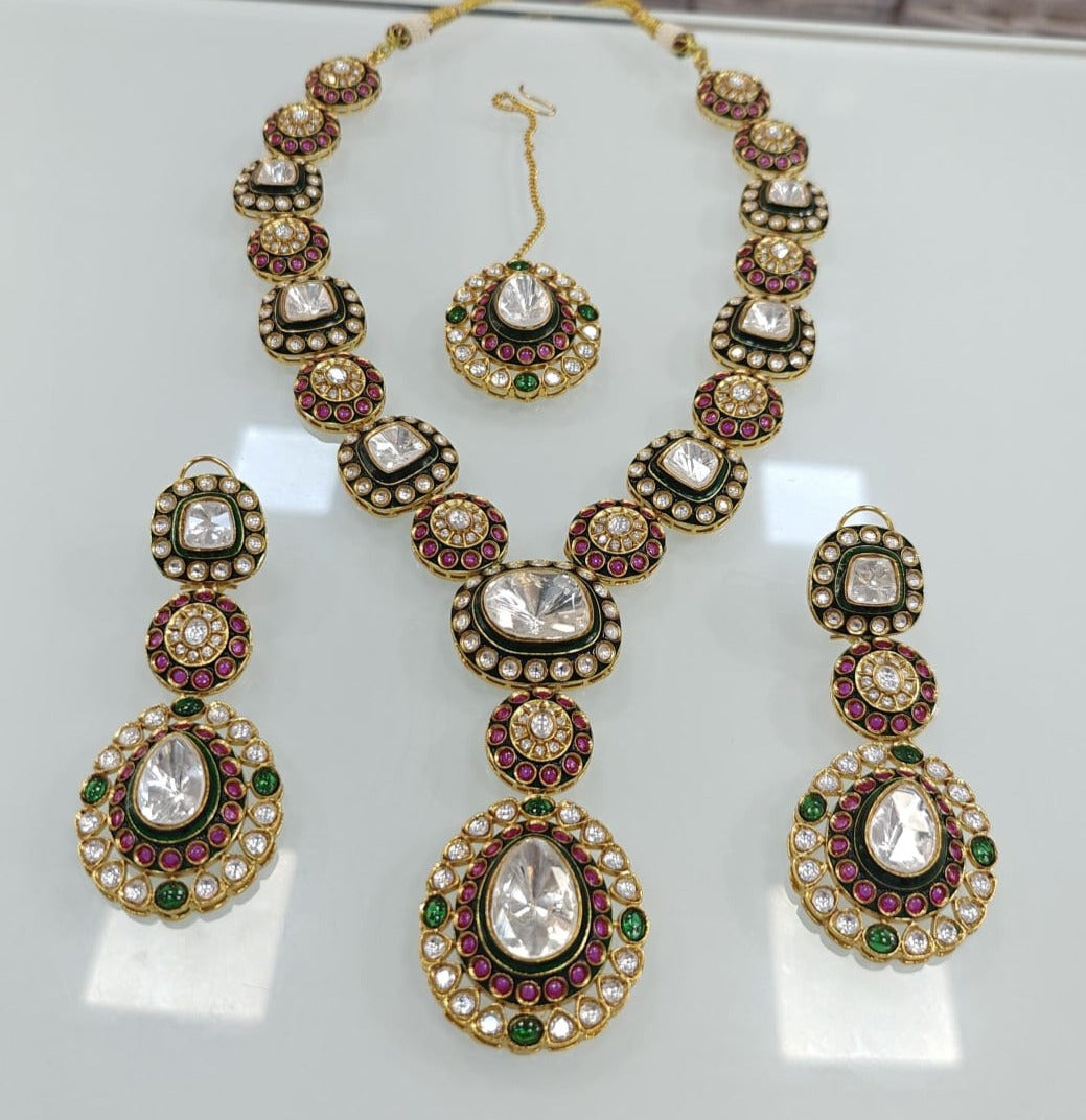 High-Quality Kundan Pendant Necklace Set with Earrings jewelry set , Indian Jewelry