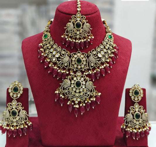 Exquisite Victorian Kundan Necklace Set with Earrings and maangtikka  jewellery set , bollywood jewellery set  , kundan jewellery set , A Testament to Luxury