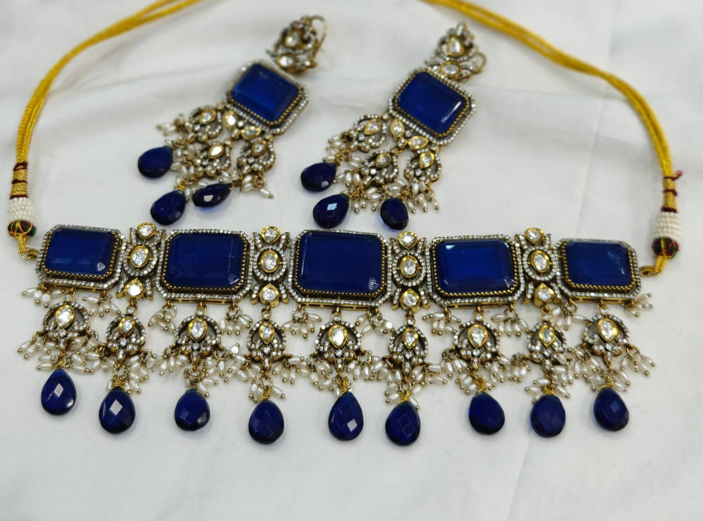 Victorian Doublet Ad Stone Choker with Matching Earrings Jewelry Set , Bollywood jewellery