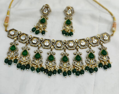 Moissanite Premium Kundan Necklace Set with Earrings Jewelry