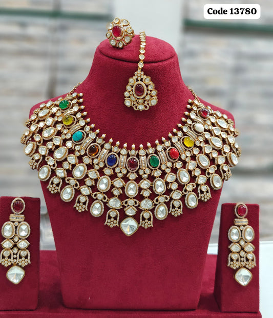 Premium Quality Kundan Choker Jewelry Set with Jhumka Earrings, Maangtikka, and Ring jewellery set , full bridal jewelry , wedding jewellery set