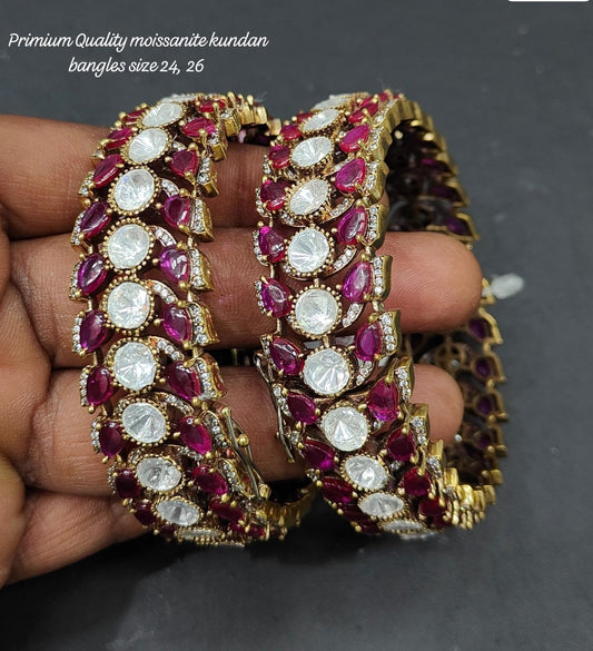 Premium Quality Moissanite Kundan Bangles Set  , Elegant Designer Jewelry ,Moissanite Bangles , Kundan Bangles Set