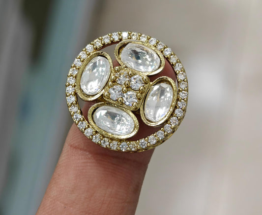 Stunning Moissanite Kundan Engagement Ring: A Perfect Blend of Elegance and Sparkle , Moissanite Ring