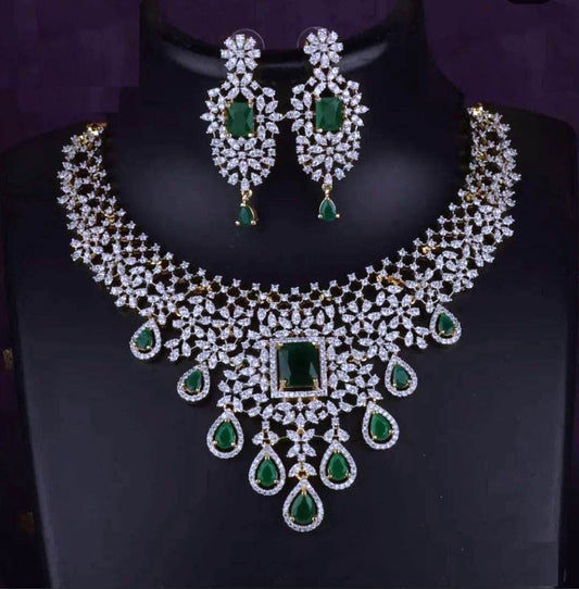 Premium American Diamond South Indian Necklace with Earrings Jewelry , south indian jewellery