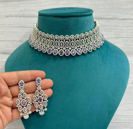 Exquisite American Diamond Necklace Set with Earrings - Premium Quality Jewelry , Statement Necklace