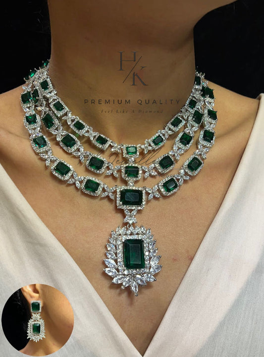 Premium Quality American Diamond Necklace Set with Earrings jewellery set , Designer Necklace Set , Wedding Jewelry