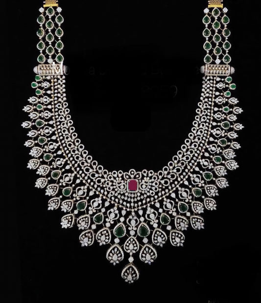 Premium Quality Full Bridal American Diamond Haram Set with Jhumka Earrings jewelry set , Bridal Necklace Set,  Statement Jewelry