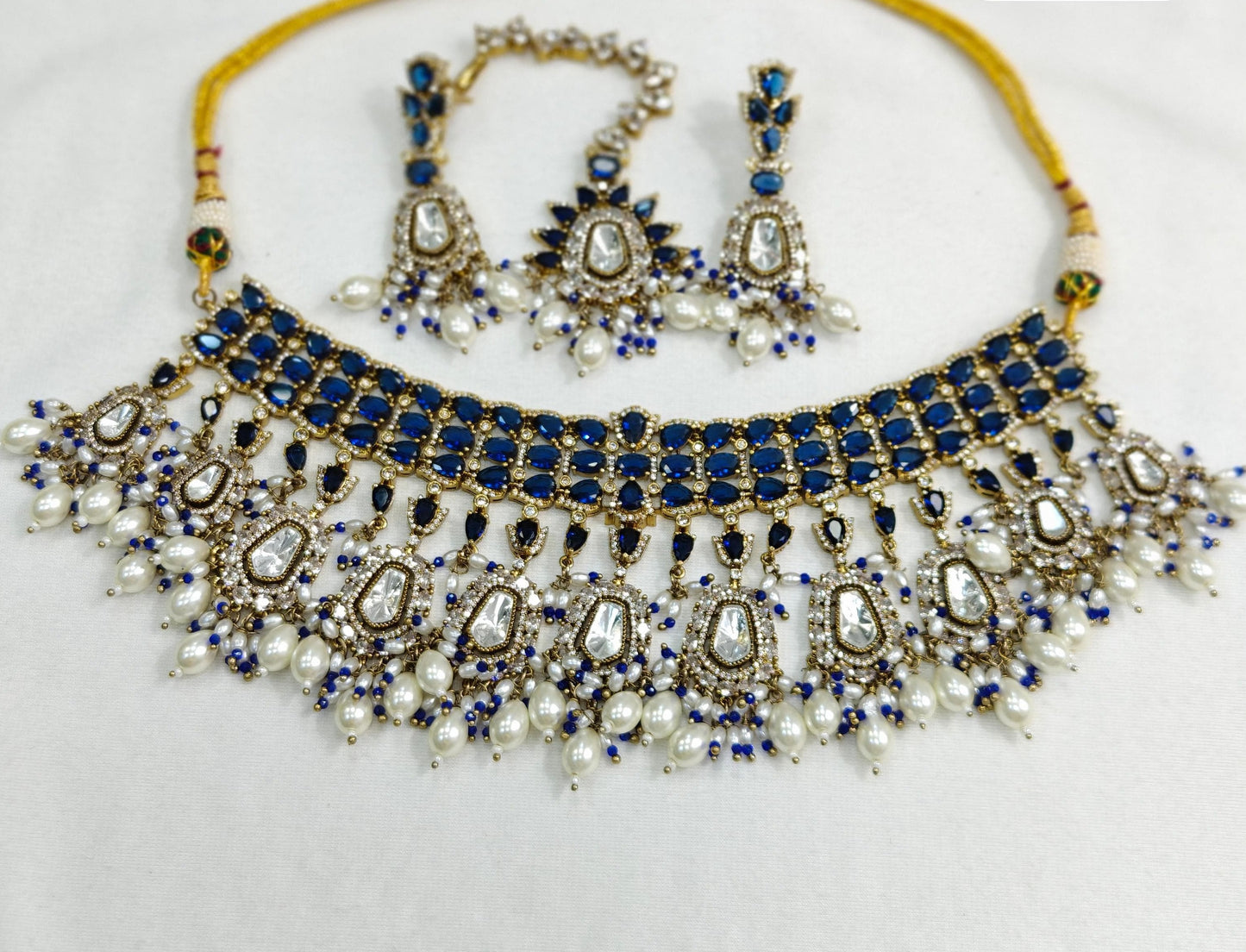 Premium Quality Polki Kundan with AD Choker Set with Earrings & Maangtikka Jewellery Set