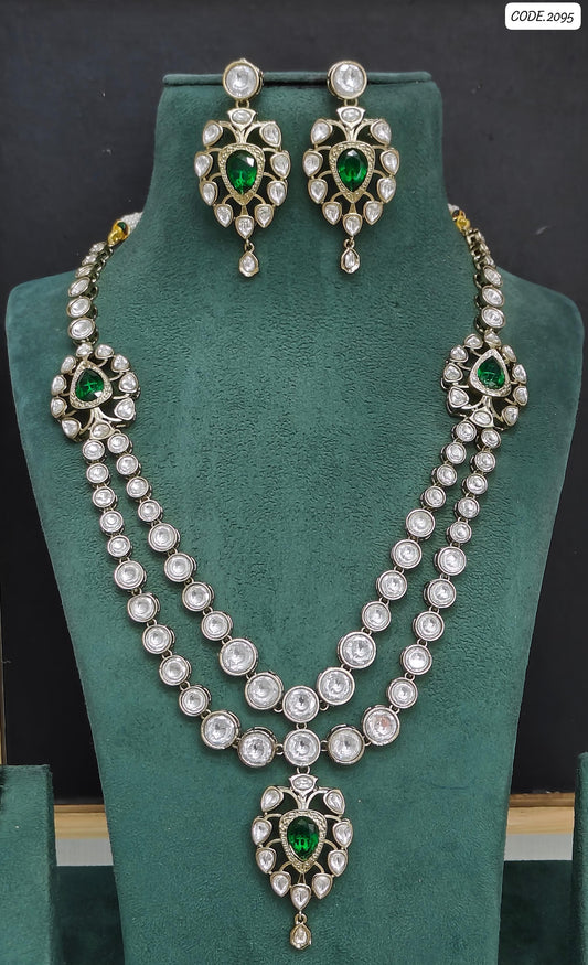 Exquisite Indian Kundan Double Strand Choker with Earrings Jewellery Set , Indain Jewellery set , Kundan jewellery