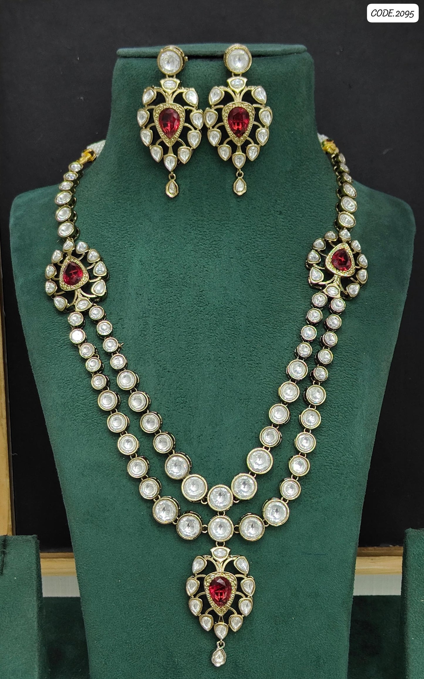 Exquisite Indian Kundan Double Strand Choker with Earrings Jewellery Set , Indain Jewellery set , Kundan jewellery