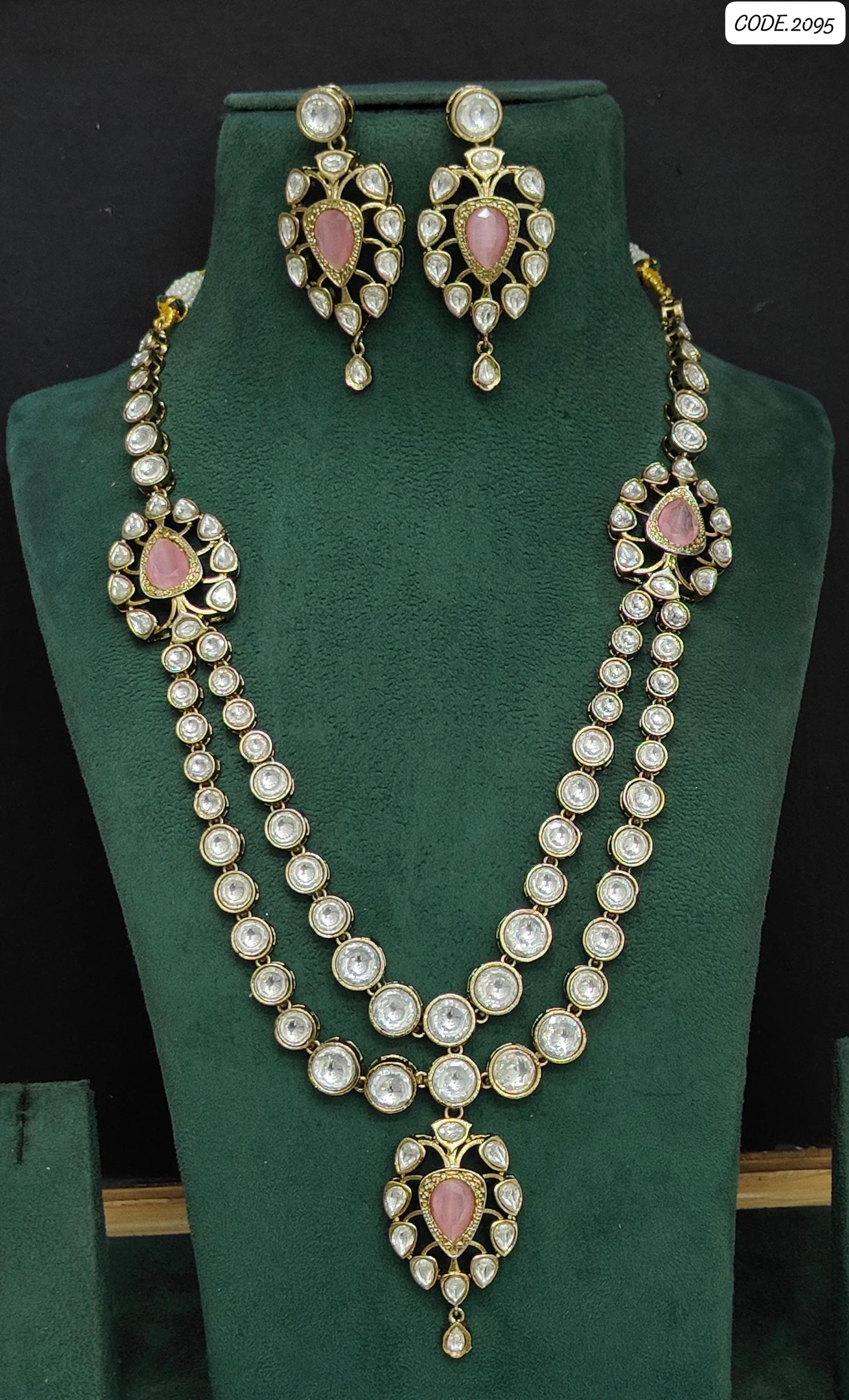 Exquisite Indian Kundan Double Strand Choker with Earrings Jewellery Set , Indain Jewellery set , Kundan jewellery